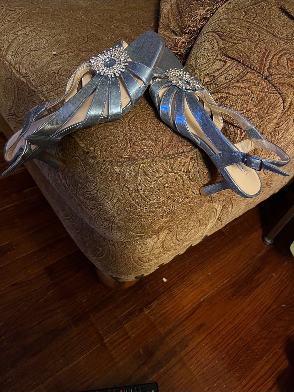 Alex Marie Metallic Blue Jeweled Slingback Heels